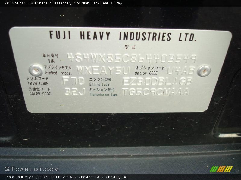 Obsidian Black Pearl / Gray 2006 Subaru B9 Tribeca 7 Passenger