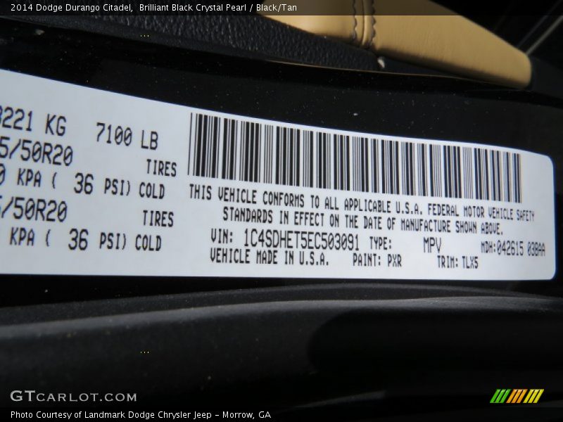 Brilliant Black Crystal Pearl / Black/Tan 2014 Dodge Durango Citadel