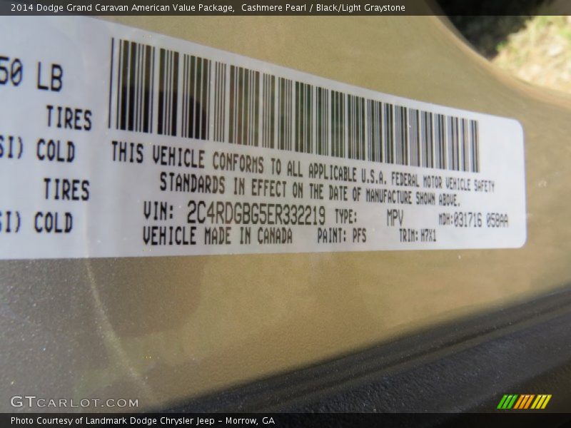 Cashmere Pearl / Black/Light Graystone 2014 Dodge Grand Caravan American Value Package