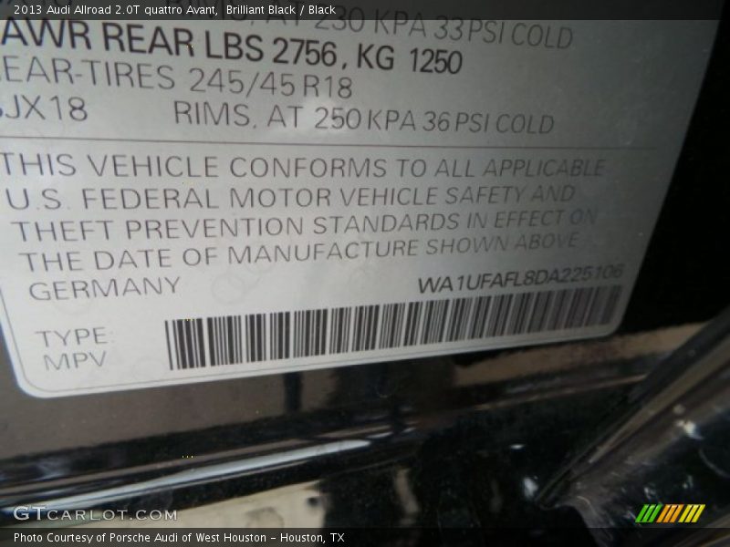 Brilliant Black / Black 2013 Audi Allroad 2.0T quattro Avant