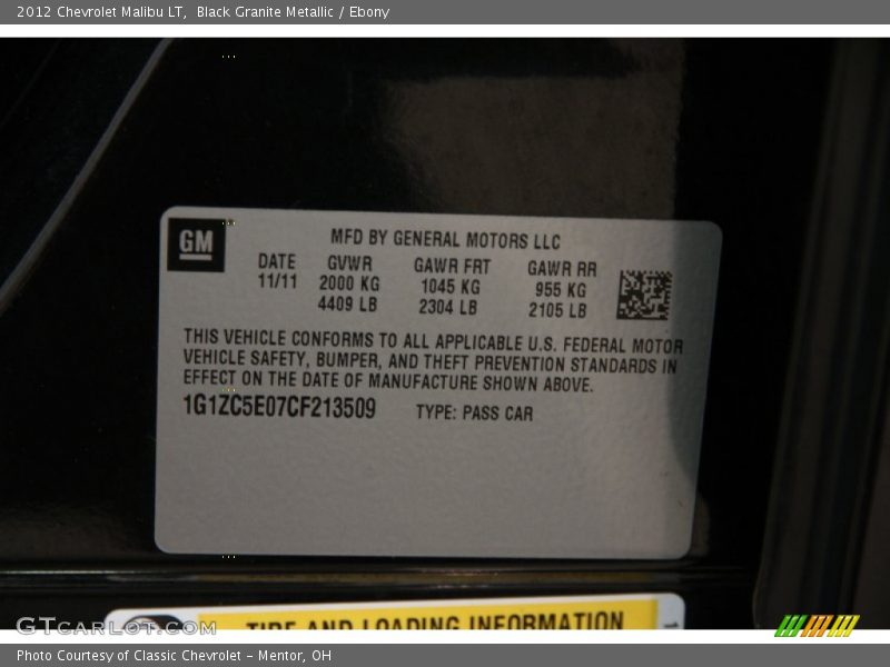 Black Granite Metallic / Ebony 2012 Chevrolet Malibu LT