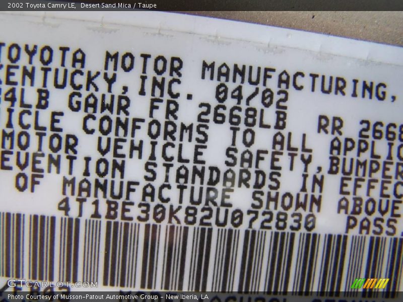 Desert Sand Mica / Taupe 2002 Toyota Camry LE