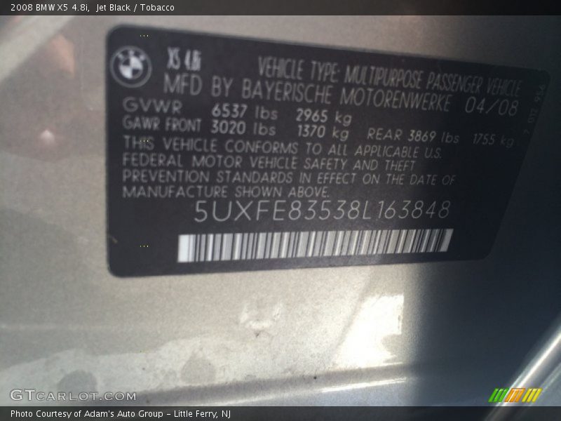 Jet Black / Tobacco 2008 BMW X5 4.8i