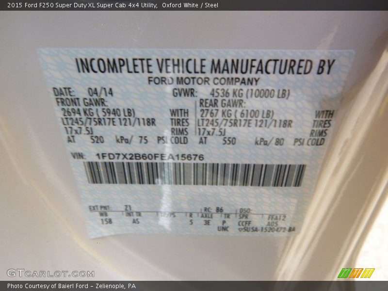 Oxford White / Steel 2015 Ford F250 Super Duty XL Super Cab 4x4 Utility