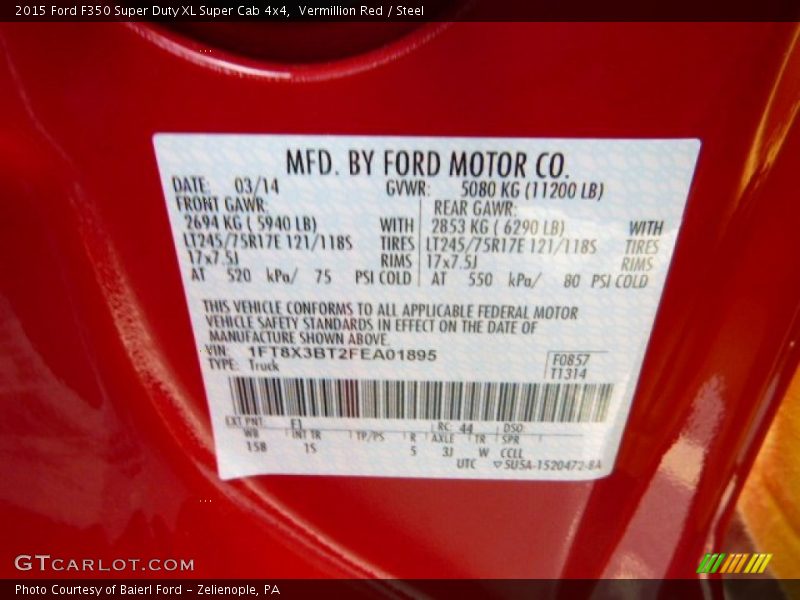 Vermillion Red / Steel 2015 Ford F350 Super Duty XL Super Cab 4x4