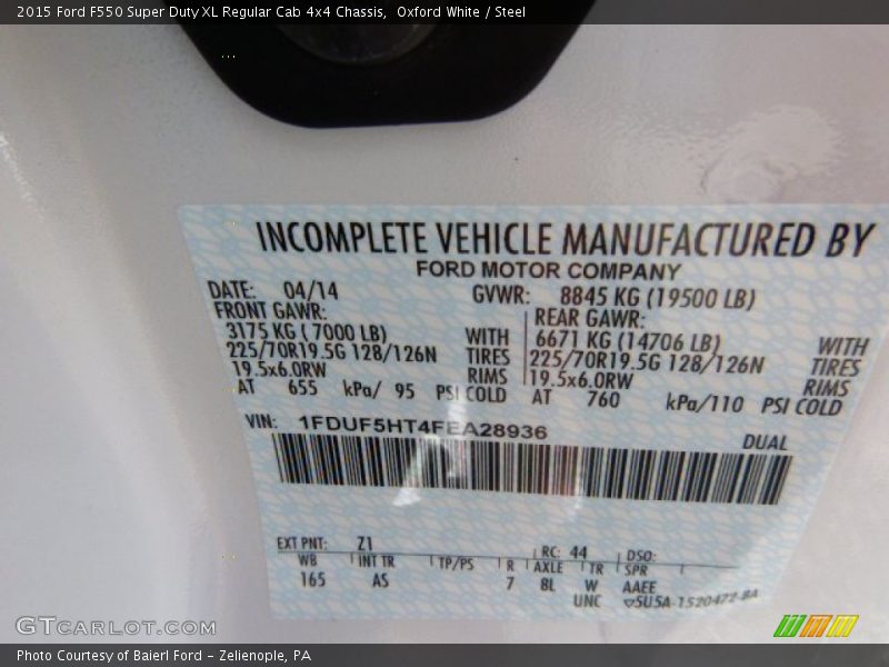 Oxford White / Steel 2015 Ford F550 Super Duty XL Regular Cab 4x4 Chassis