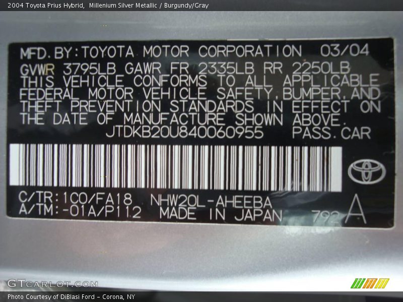 Millenium Silver Metallic / Burgundy/Gray 2004 Toyota Prius Hybrid