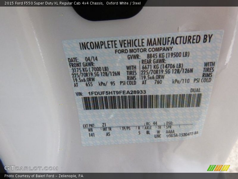 Oxford White / Steel 2015 Ford F550 Super Duty XL Regular Cab 4x4 Chassis