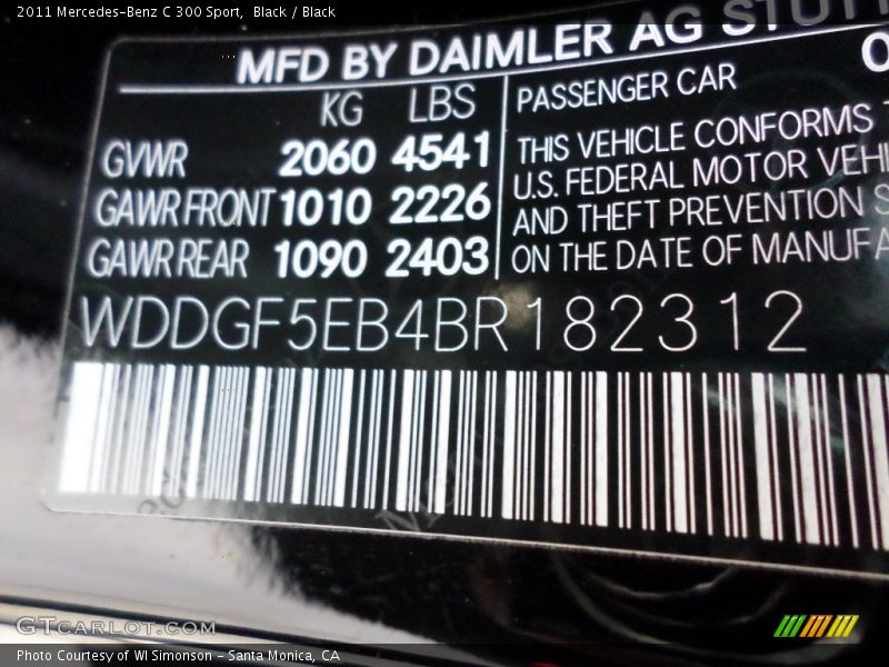 Black / Black 2011 Mercedes-Benz C 300 Sport
