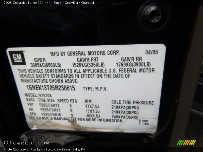 Black / Gray/Dark Charcoal 2005 Chevrolet Tahoe Z71 4x4