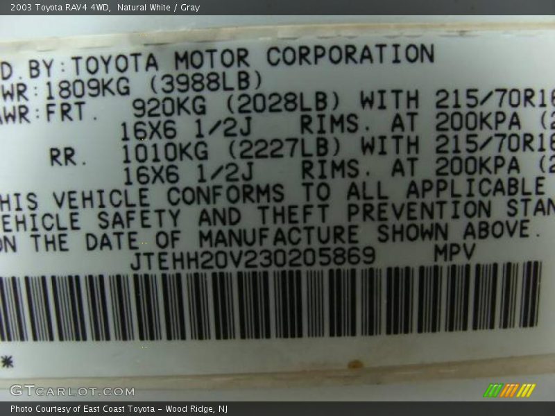 Natural White / Gray 2003 Toyota RAV4 4WD