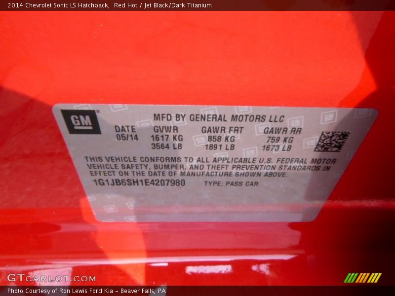 Red Hot / Jet Black/Dark Titanium 2014 Chevrolet Sonic LS Hatchback