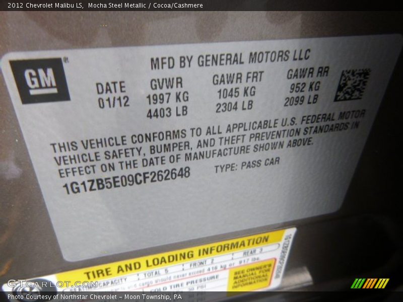 Mocha Steel Metallic / Cocoa/Cashmere 2012 Chevrolet Malibu LS