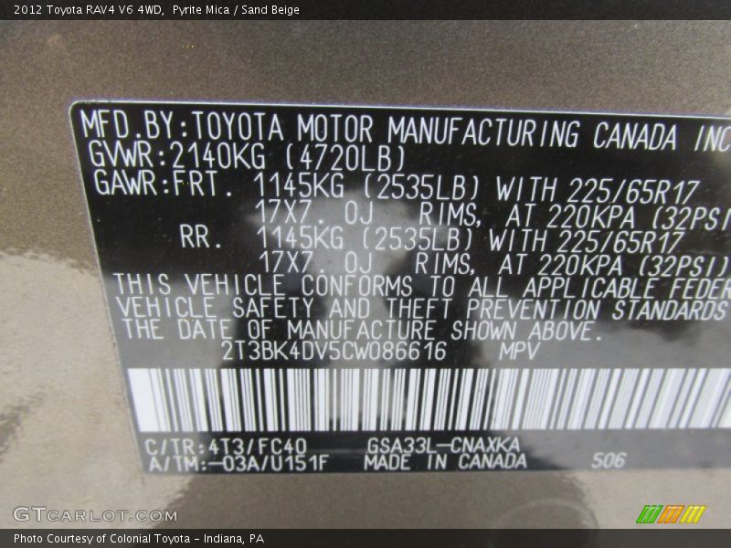 Pyrite Mica / Sand Beige 2012 Toyota RAV4 V6 4WD