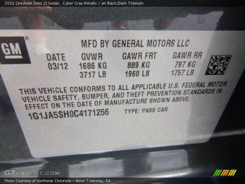 Cyber Gray Metallic / Jet Black/Dark Titanium 2012 Chevrolet Sonic LS Sedan
