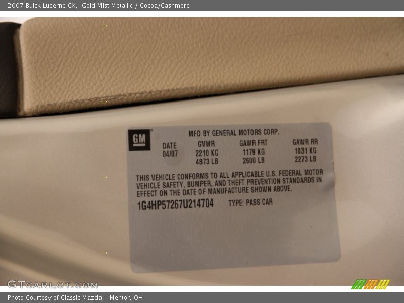 Gold Mist Metallic / Cocoa/Cashmere 2007 Buick Lucerne CX