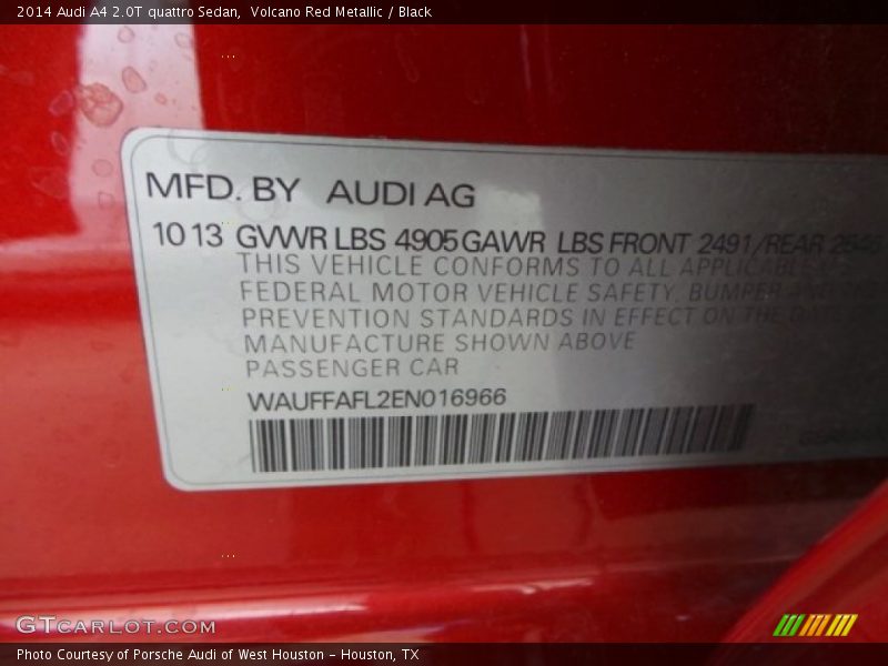 Volcano Red Metallic / Black 2014 Audi A4 2.0T quattro Sedan