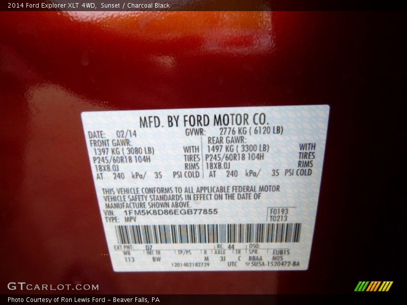 Sunset / Charcoal Black 2014 Ford Explorer XLT 4WD