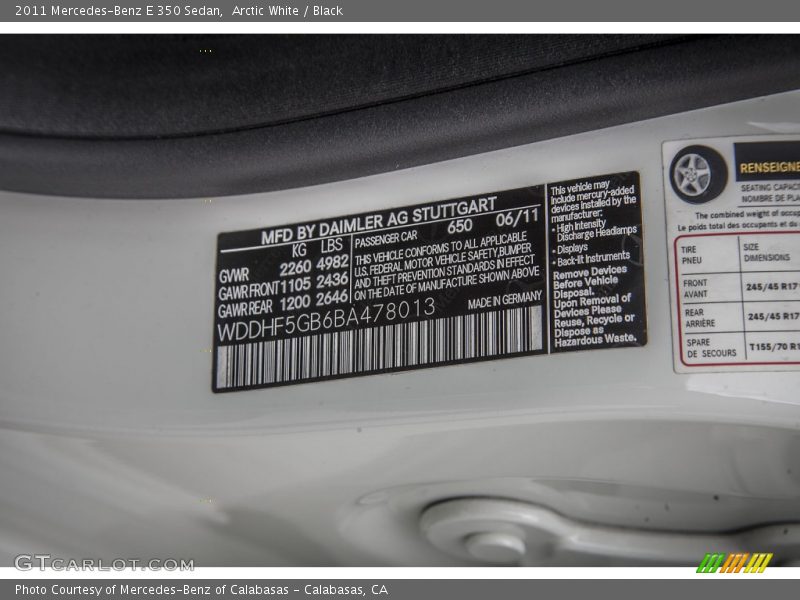 2011 E 350 Sedan Arctic White Color Code 650