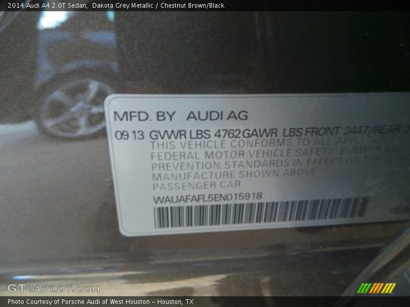 Dakota Grey Metallic / Chestnut Brown/Black 2014 Audi A4 2.0T Sedan