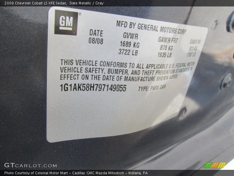 Slate Metallic / Gray 2009 Chevrolet Cobalt LS XFE Sedan