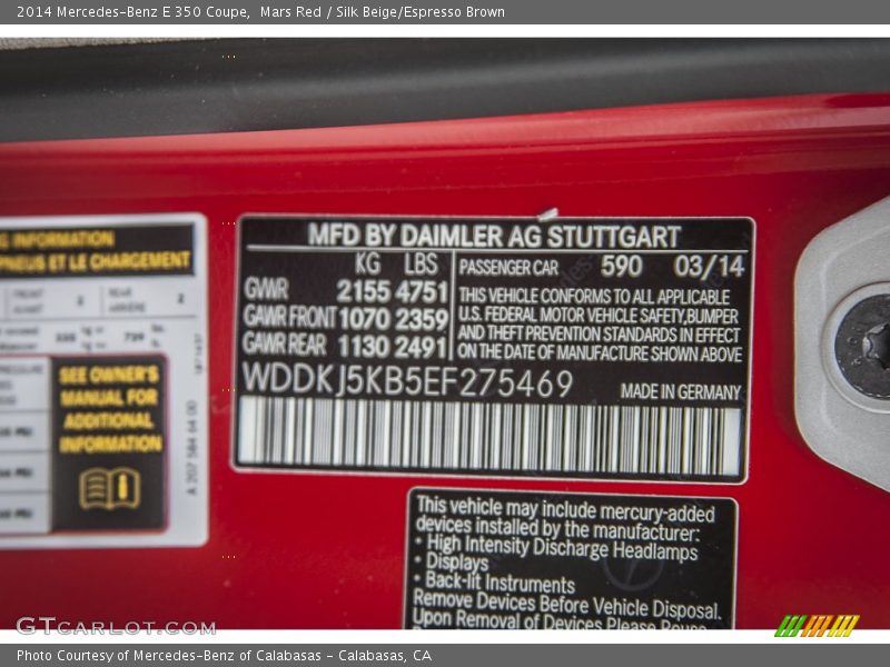 Mars Red / Silk Beige/Espresso Brown 2014 Mercedes-Benz E 350 Coupe