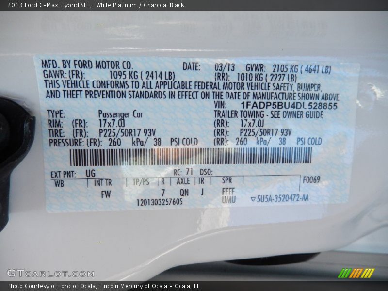 White Platinum / Charcoal Black 2013 Ford C-Max Hybrid SEL