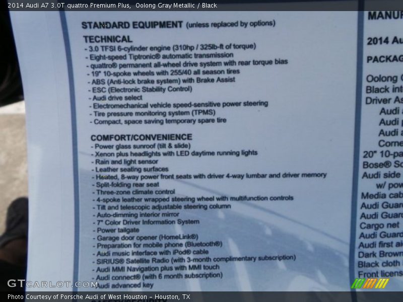  2014 A7 3.0T quattro Premium Plus Window Sticker
