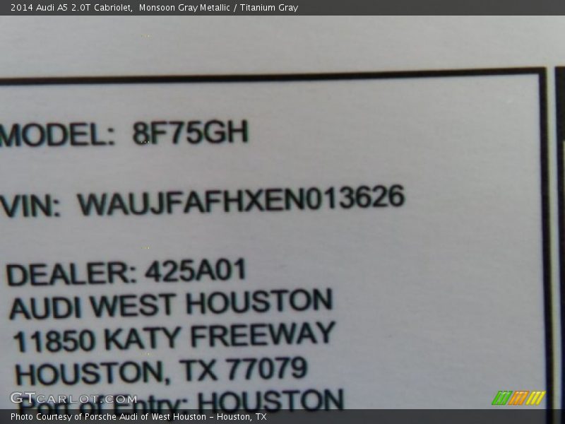 Monsoon Gray Metallic / Titanium Gray 2014 Audi A5 2.0T Cabriolet