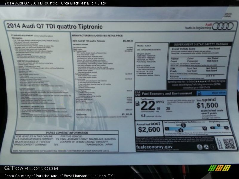  2014 Q7 3.0 TDI quattro Window Sticker