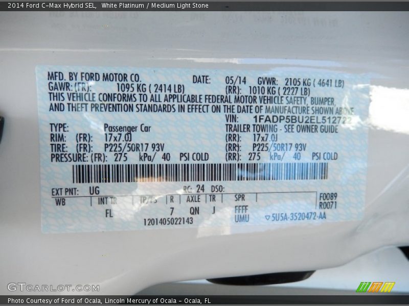 White Platinum / Medium Light Stone 2014 Ford C-Max Hybrid SEL