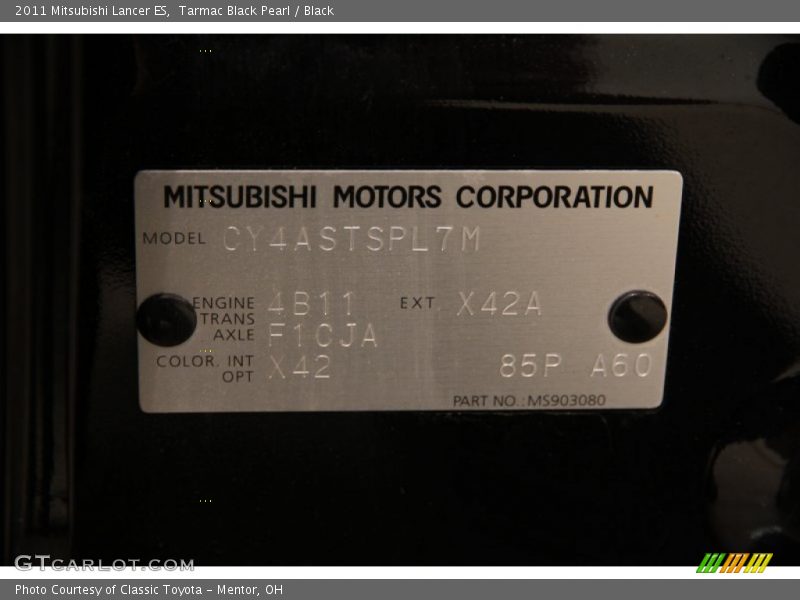 Tarmac Black Pearl / Black 2011 Mitsubishi Lancer ES