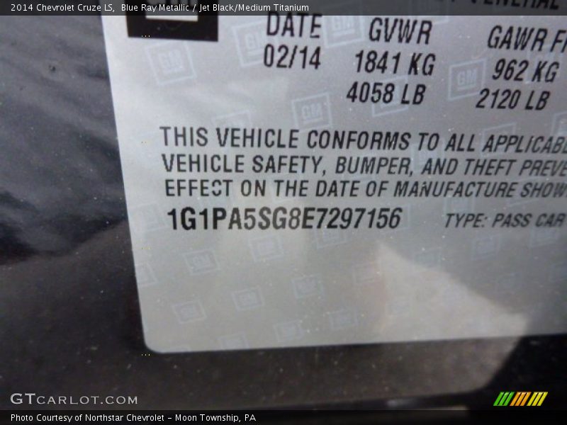 Blue Ray Metallic / Jet Black/Medium Titanium 2014 Chevrolet Cruze LS