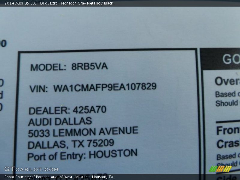 Monsoon Gray Metallic / Black 2014 Audi Q5 3.0 TDI quattro