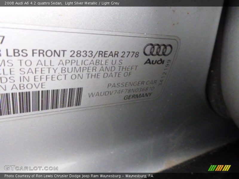 Light Silver Metallic / Light Grey 2008 Audi A6 4.2 quattro Sedan