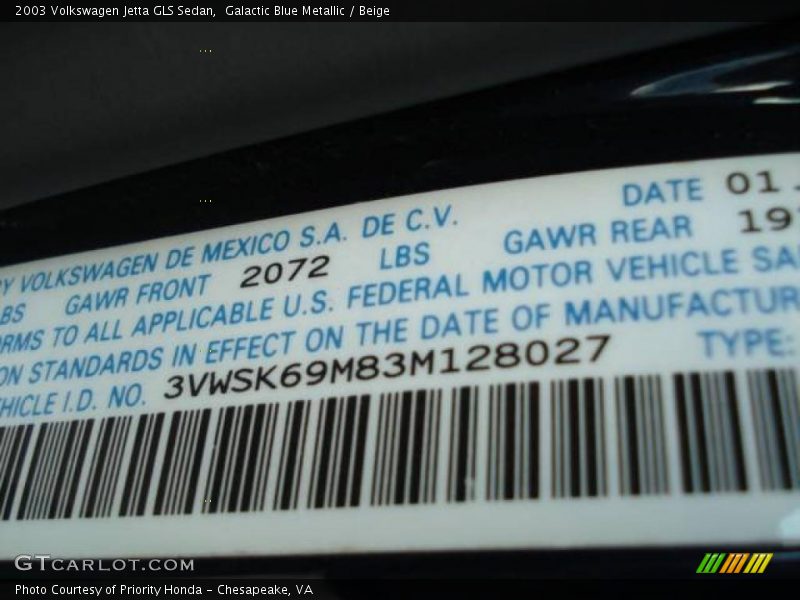 Galactic Blue Metallic / Beige 2003 Volkswagen Jetta GLS Sedan
