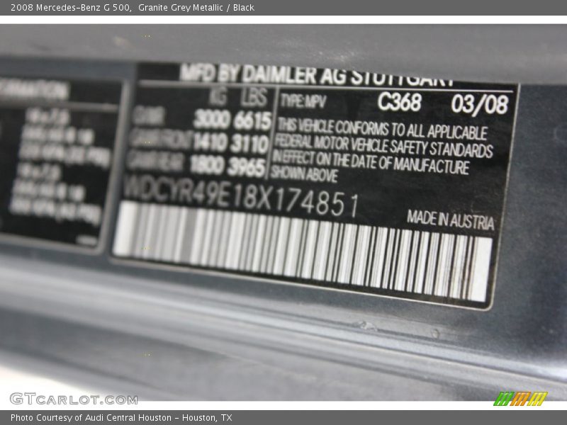 2008 G 500 Granite Grey Metallic Color Code 368