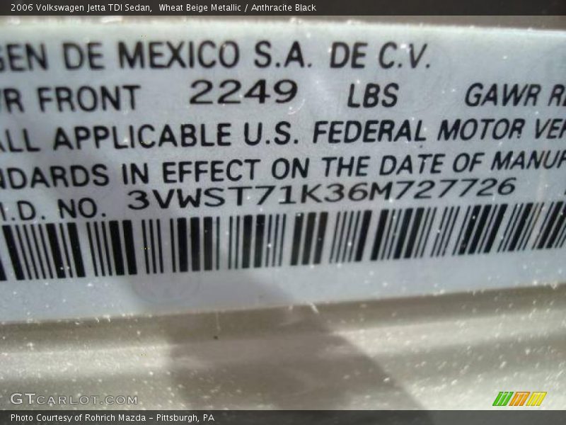 Wheat Beige Metallic / Anthracite Black 2006 Volkswagen Jetta TDI Sedan