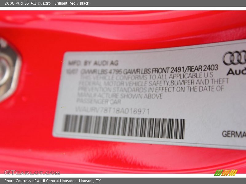 Brilliant Red / Black 2008 Audi S5 4.2 quattro