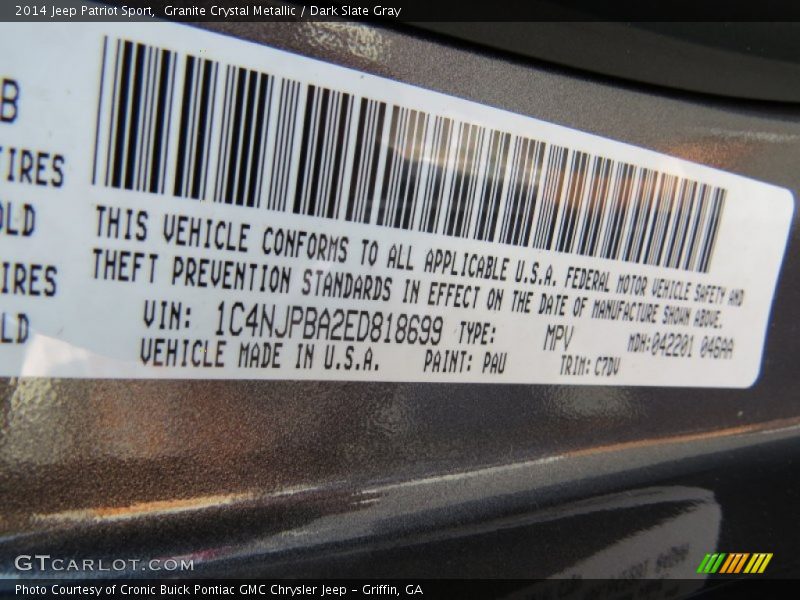 Granite Crystal Metallic / Dark Slate Gray 2014 Jeep Patriot Sport