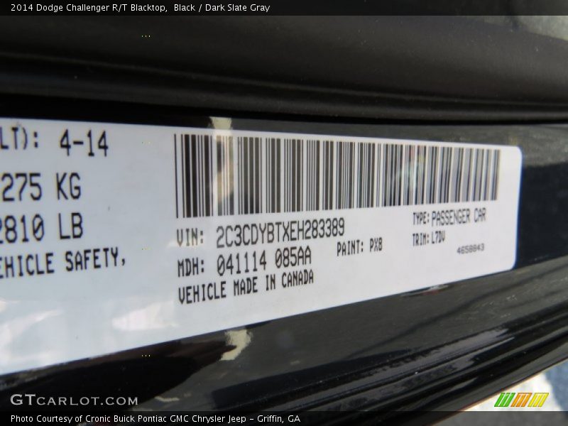 Black / Dark Slate Gray 2014 Dodge Challenger R/T Blacktop
