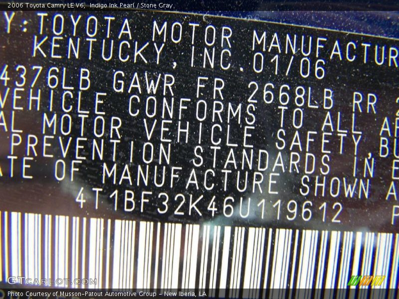 Indigo Ink Pearl / Stone Gray 2006 Toyota Camry LE V6
