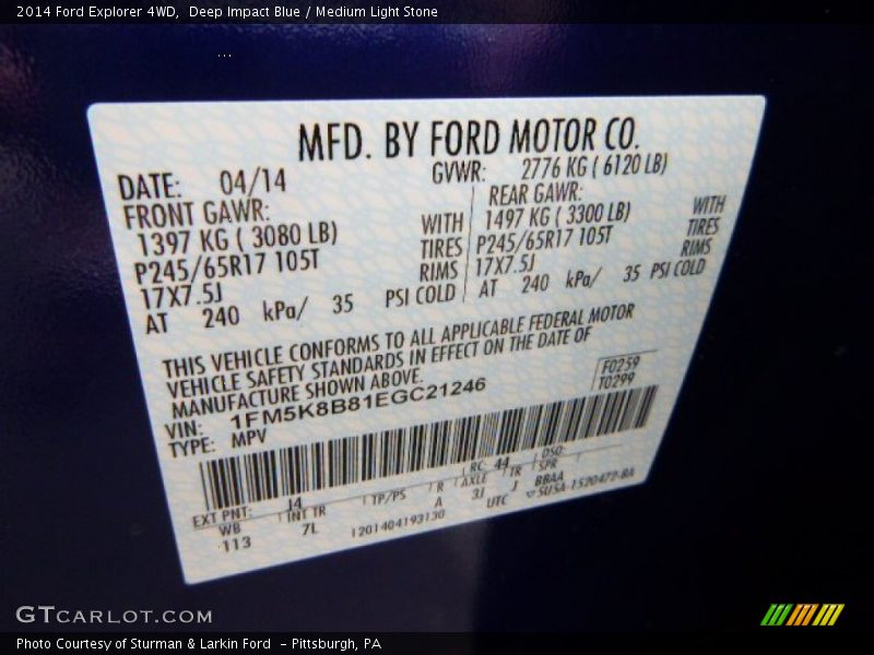 Deep Impact Blue / Medium Light Stone 2014 Ford Explorer 4WD