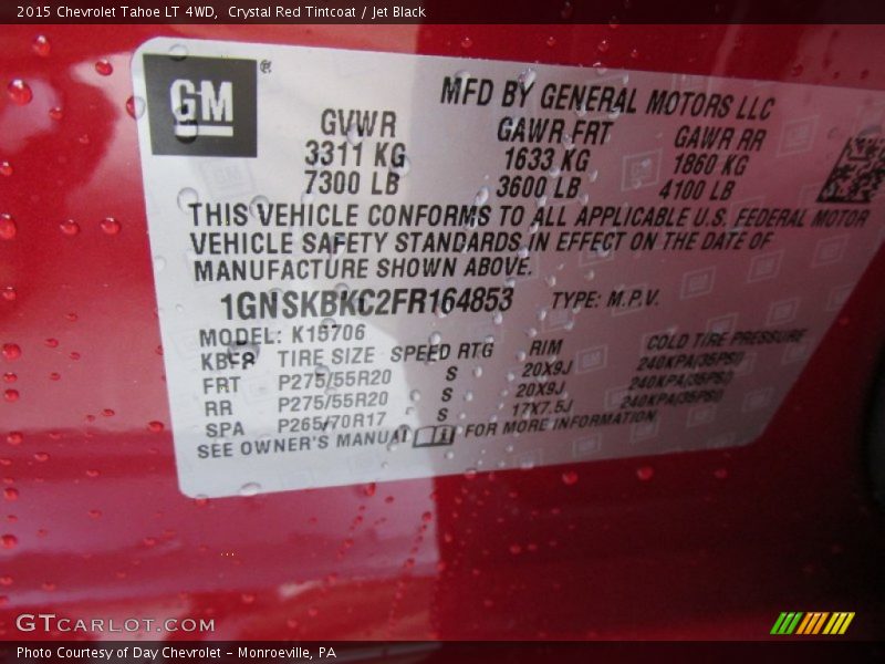 Crystal Red Tintcoat / Jet Black 2015 Chevrolet Tahoe LT 4WD