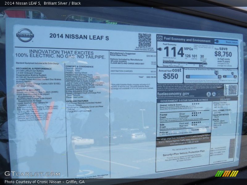 Brilliant Silver / Black 2014 Nissan LEAF S