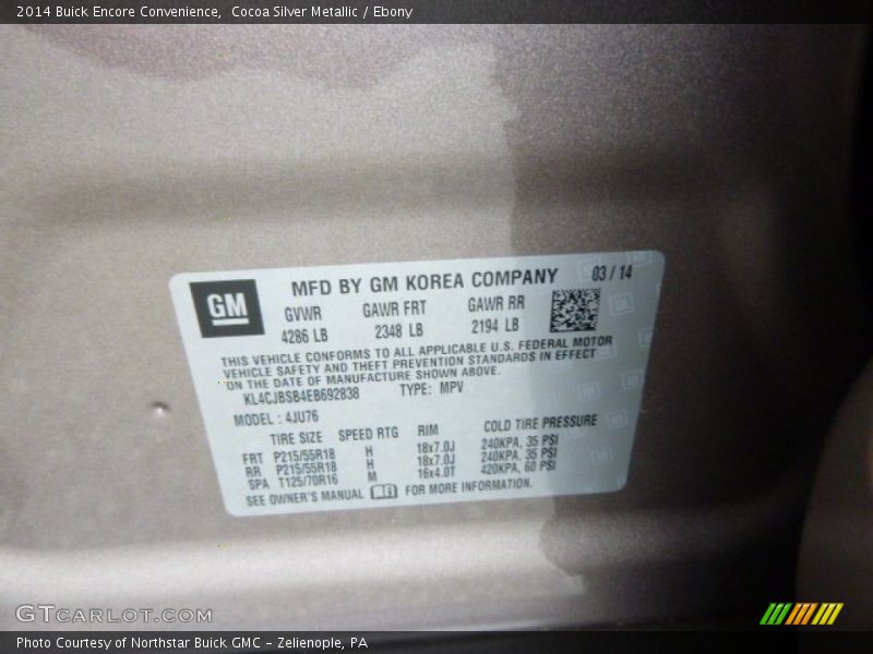 Cocoa Silver Metallic / Ebony 2014 Buick Encore Convenience