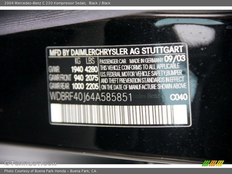 Black / Black 2004 Mercedes-Benz C 230 Kompressor Sedan
