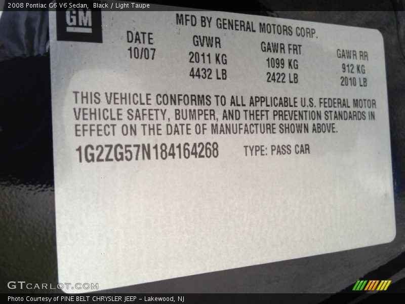 Black / Light Taupe 2008 Pontiac G6 V6 Sedan