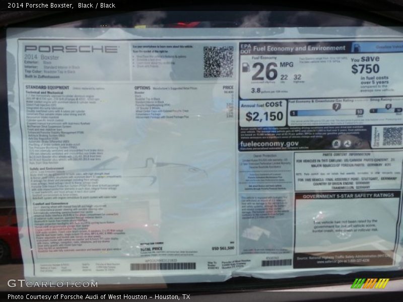  2014 Boxster  Window Sticker