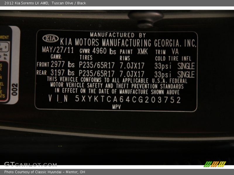Tuscan Olive / Black 2012 Kia Sorento LX AWD